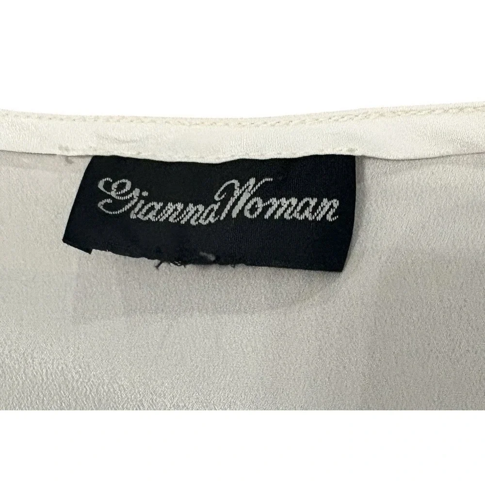 Vtg Gianna Woman Ivory Satin Blouse Hidden Button Career Top Est. 2X See Desc - Picture 10 of 12